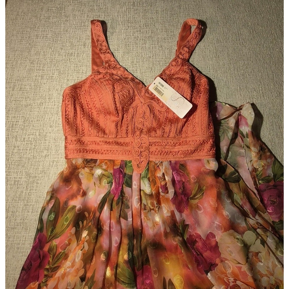 Sue Wong Vintage Floral Lace Maxi Dress NWT Coral Embroidered Gown Size 6